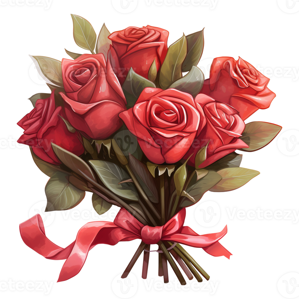 AI generated Bunch of red roses with a red bow. AI generated image png