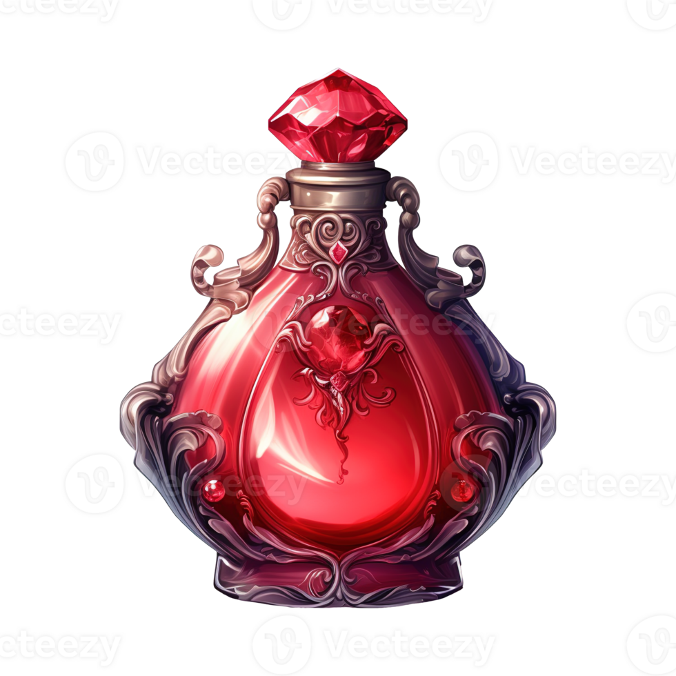 AI generated Red glass bottle with a red top. AI generated image