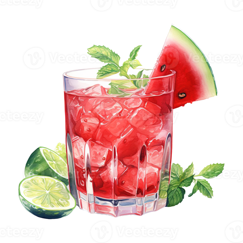AI generated Glass of watermelon with lime and mint. AI generated image png