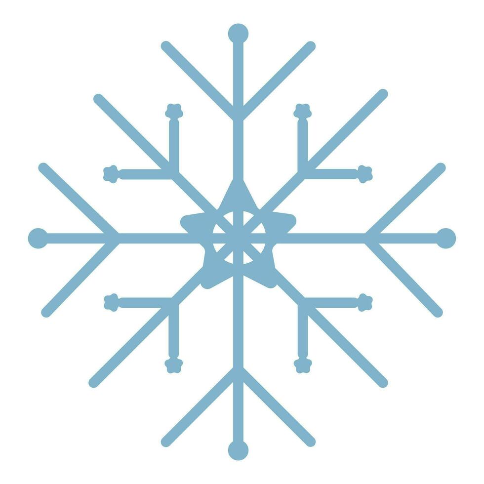 Blue snowflake with a star, vector color simple illustration