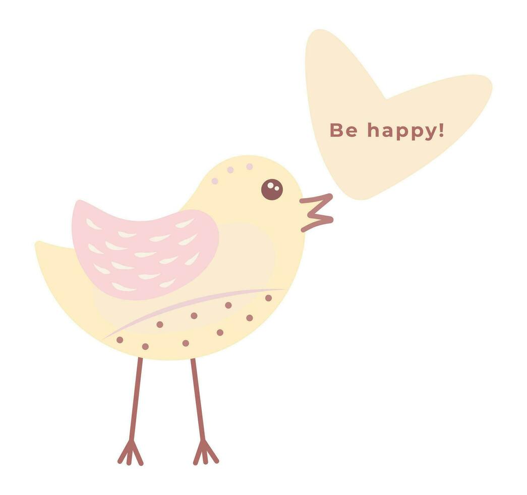 linda pájaro con un corazón forma y texto allí - ser contento. color vector ilustración