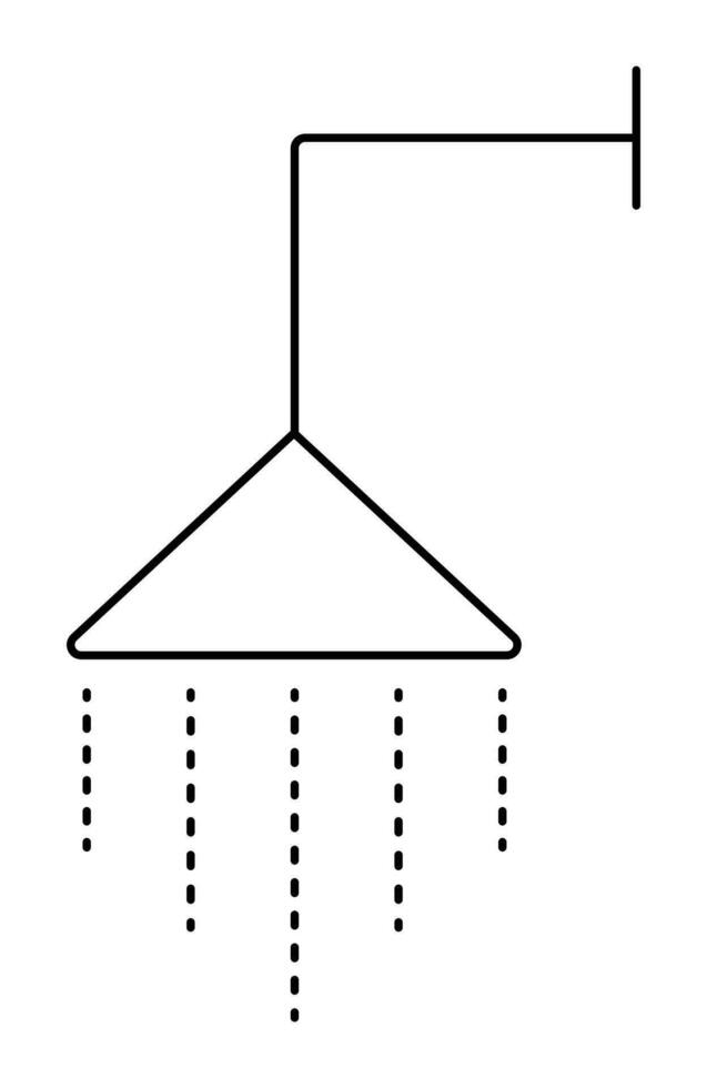 Simple shower icon black line. Editable stroke, pixel perfect vector sign of triangular water sprinkler