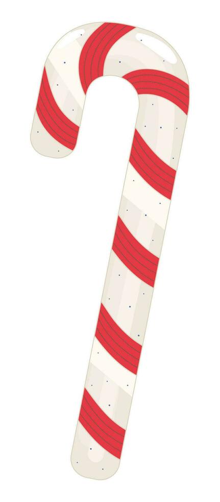 Single candy cane red stripes, vector color illustration of winter caramel