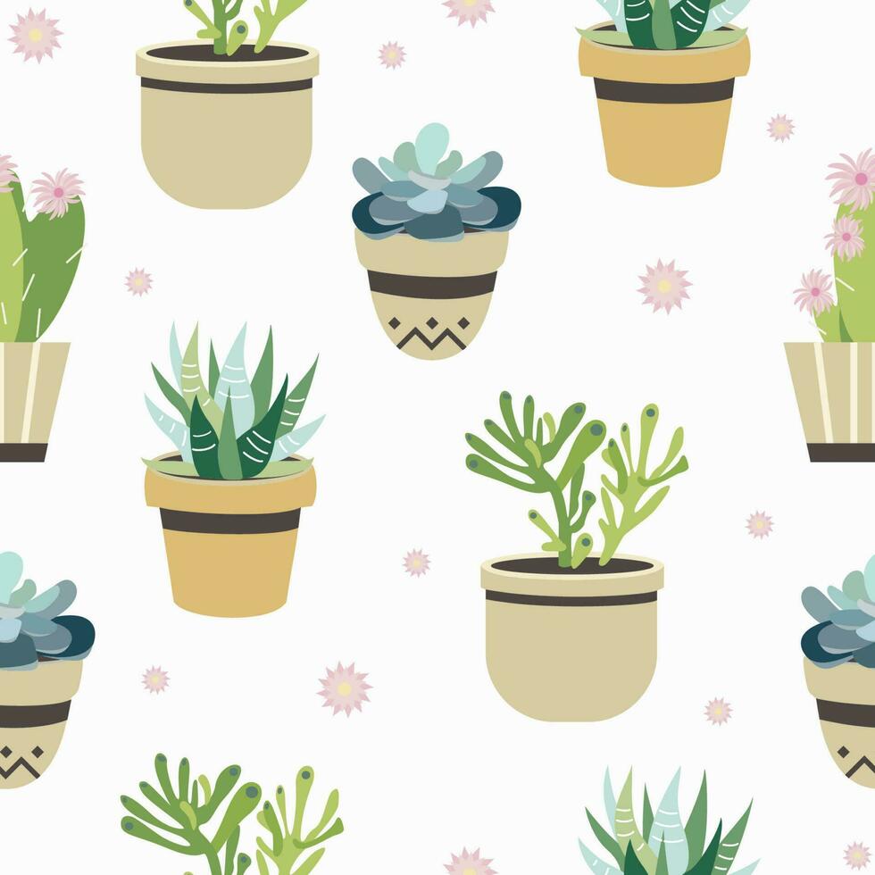 Succulent and cactus seamless pattern. Flat style background. Colorful vector illustration.