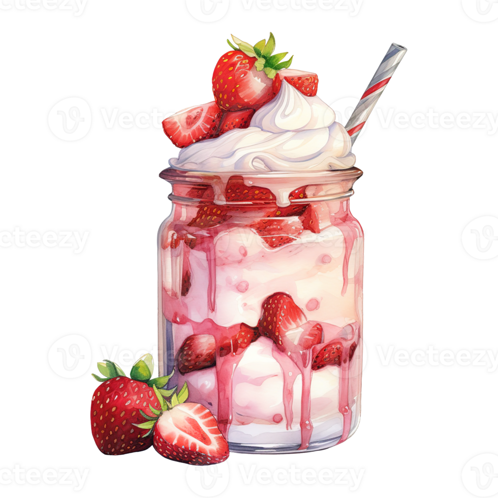 AI generated Strawberry milkshake with whipped cream. AI generated image png