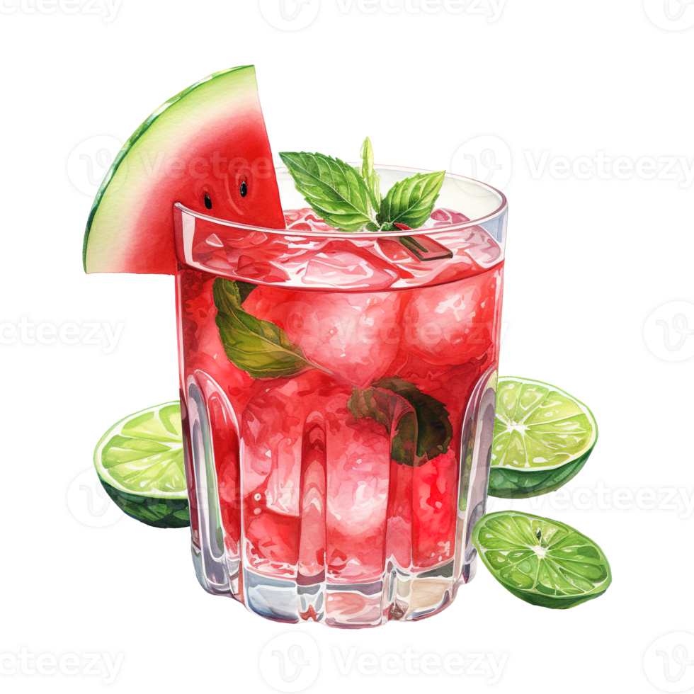 AI generated Glass of watermelon with lime and mint. AI generated image png