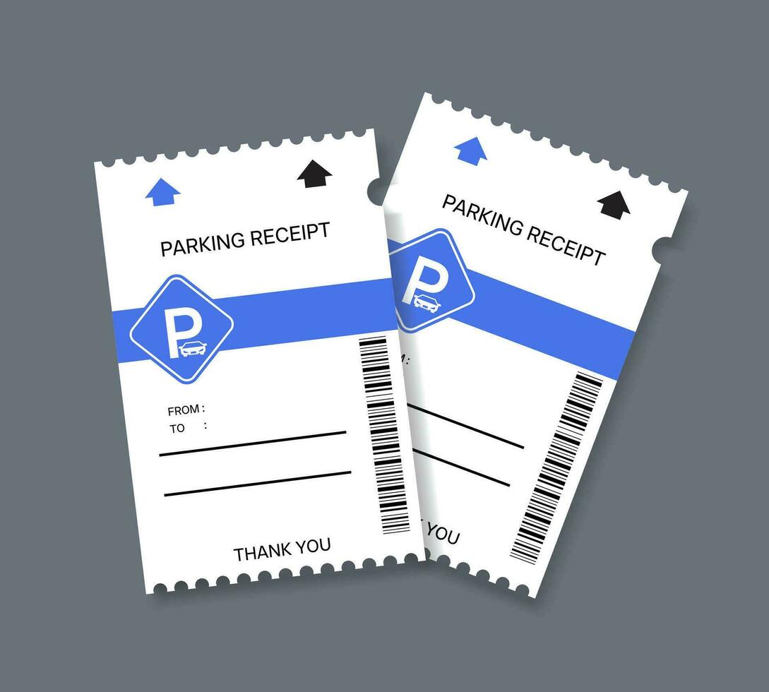 A realistic stack of paper parking tickets. Blank parking ticket isolated in gray background. Parking receipt illustration vector