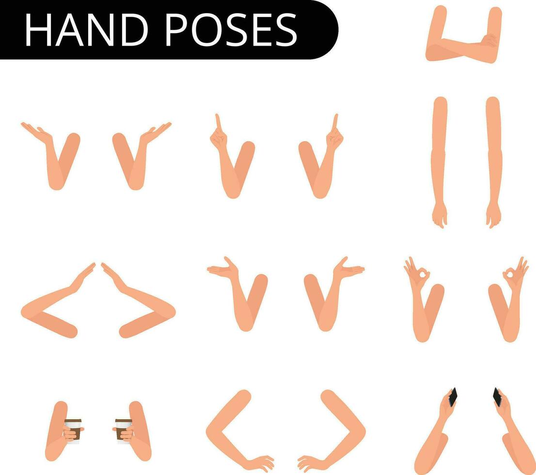 Set of hands in different gestures. hands in various situations vector