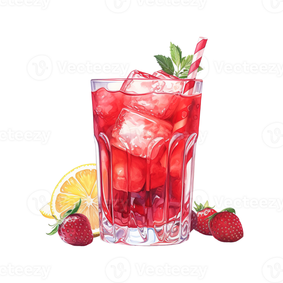 AI generated Glass of red liquid with a straw and a strawberries. AI generated image png