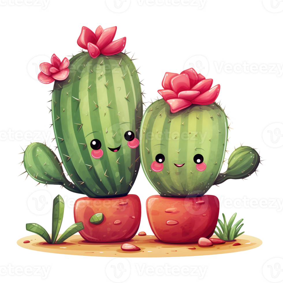 AI generated Two adorable cactuses. AI generated image png