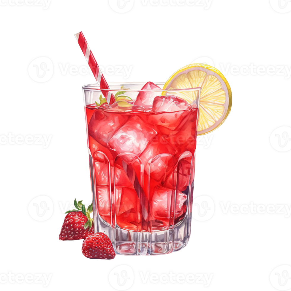 AI generated Glass of red liquid with a straw and a strawberries. AI generated image png