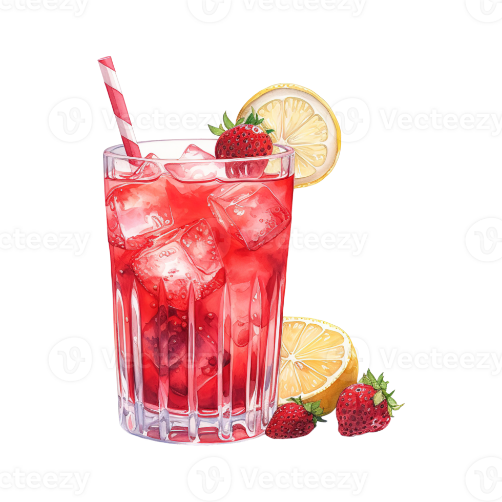 AI generated Glass of red liquid with a straw and a strawberries. AI generated image png