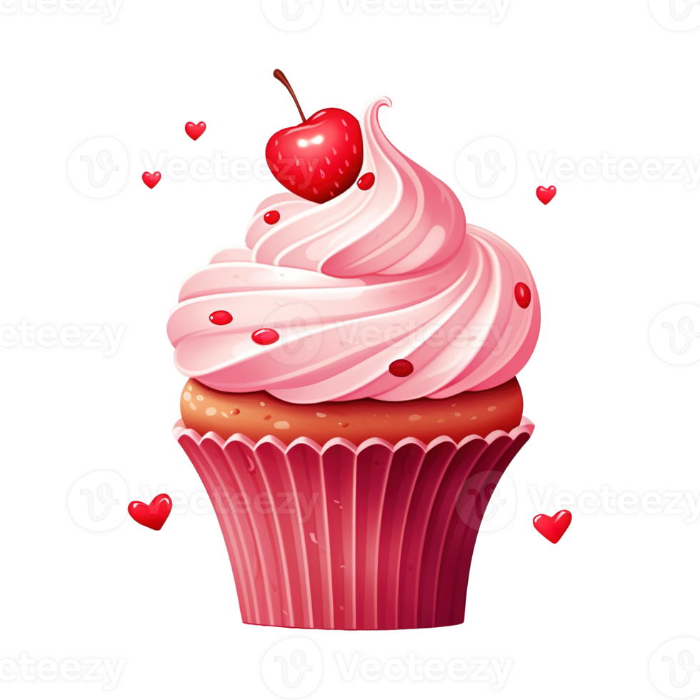 AI generated Cupcake with cherry on top. AI generated image png
