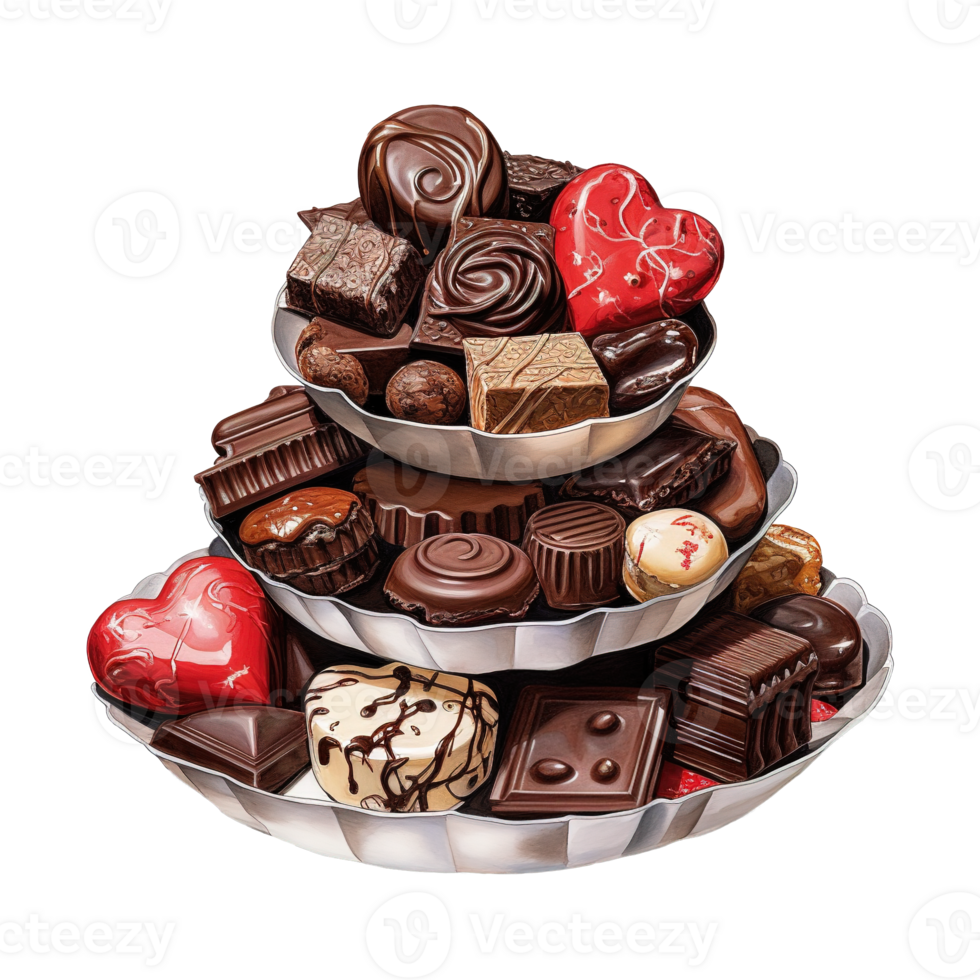 AI generated Cake tower with chocolates and candies. AI generated image png