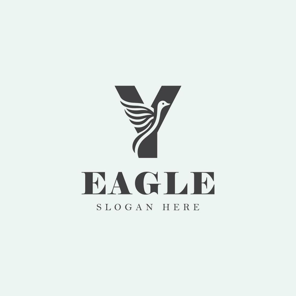 letter Y logo design in the shape of a bird, in monochrome style, black and white. vector