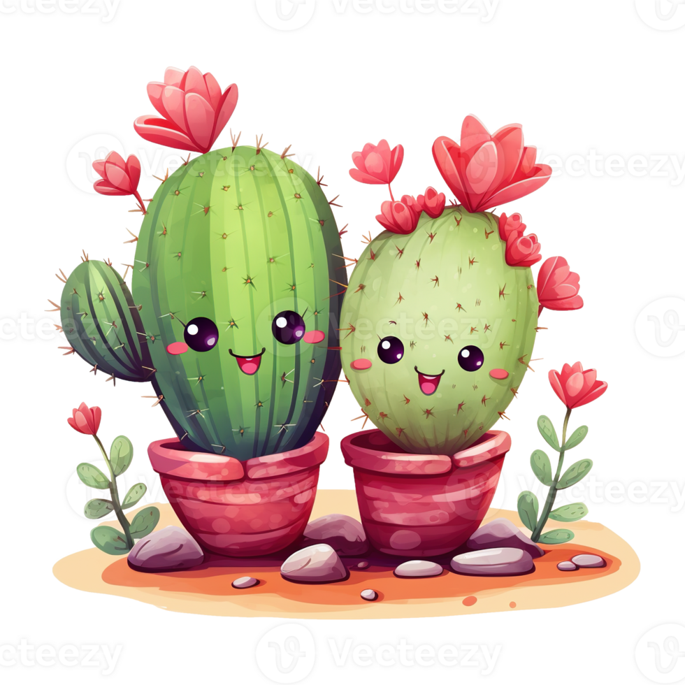 AI generated Two adorable cactuses. AI generated image png