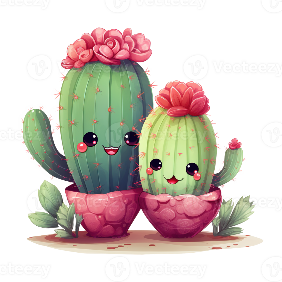 AI generated Two adorable cactuses. AI generated image png