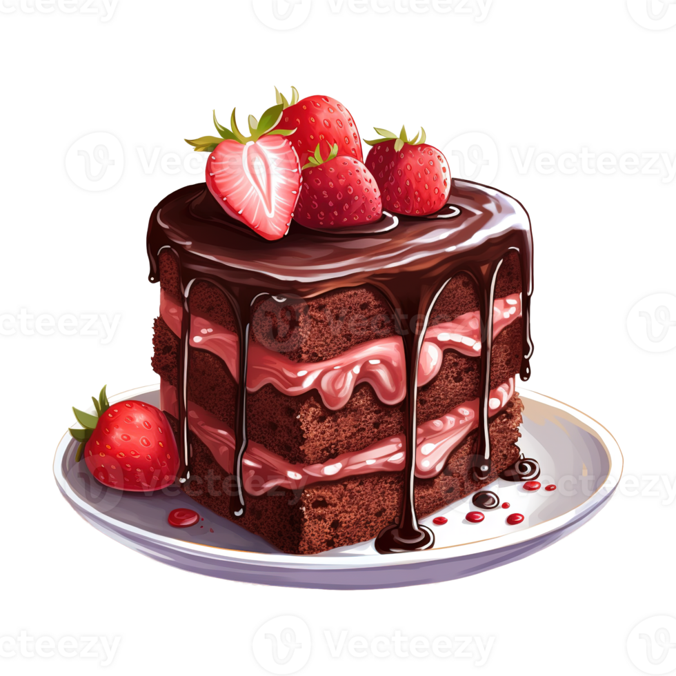 AI generated Piece of chocolate cake with strawberries on top. AI generated image png