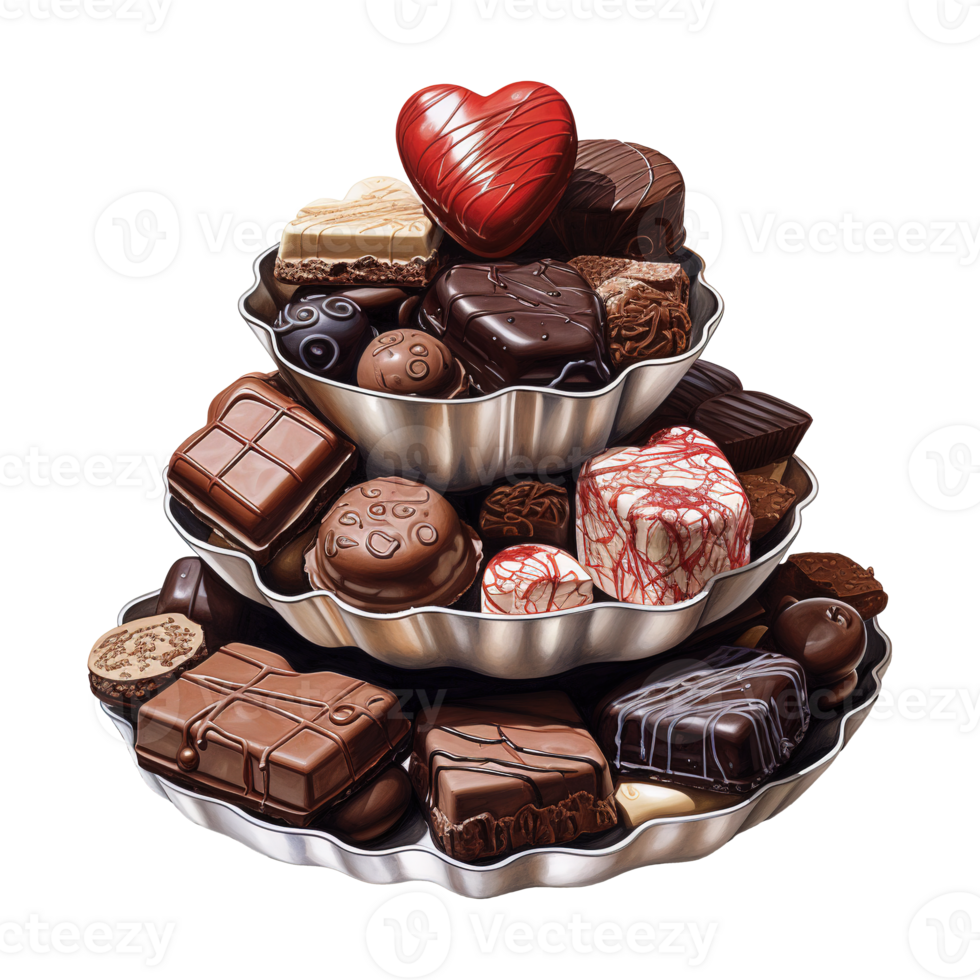 AI generated Cake tower with chocolates and candies. AI generated image png