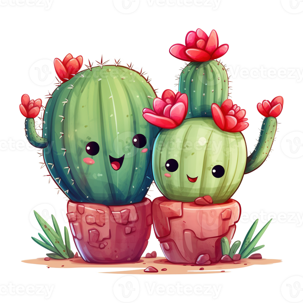 AI generated Two adorable cactuses. AI generated image png