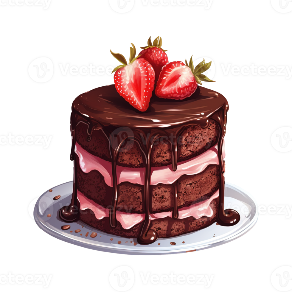 AI generated Piece of chocolate cake with strawberries on top. AI generated image png