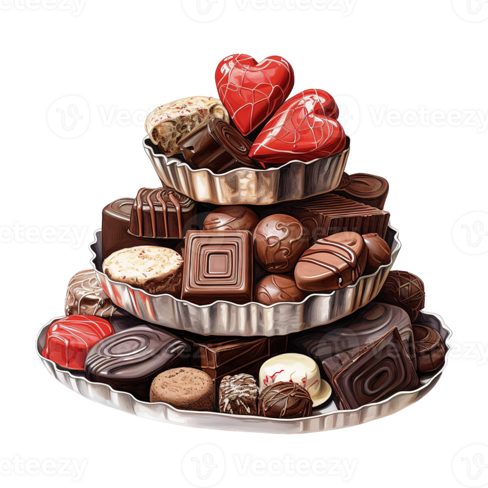 AI generated Cake tower with chocolates and candies. AI generated image png