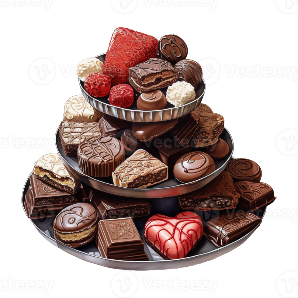 AI generated Cake tower with chocolates and candies. AI generated image png