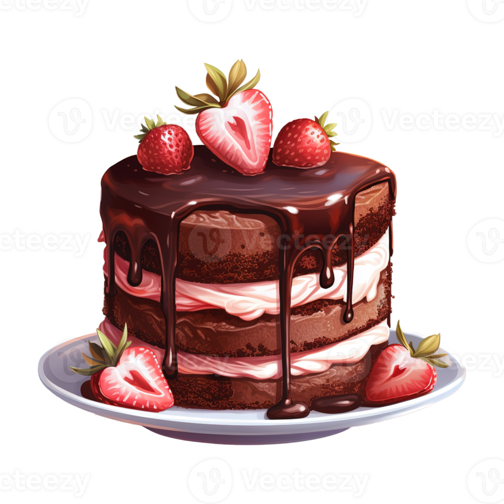 AI generated Piece of chocolate cake with strawberries on top. AI generated image png