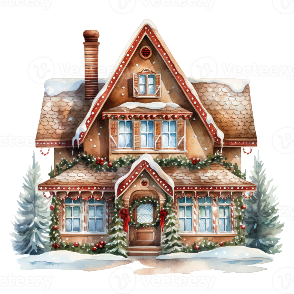 AI generated gingerbread house with pine decoration. AI generated image png
