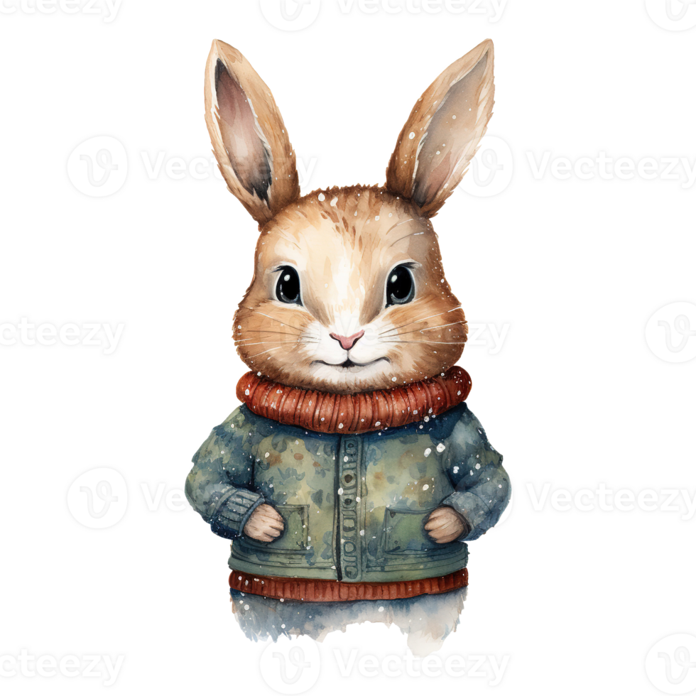 AI generated watercolor of a rabbit wearing a sweater. AI generated image png