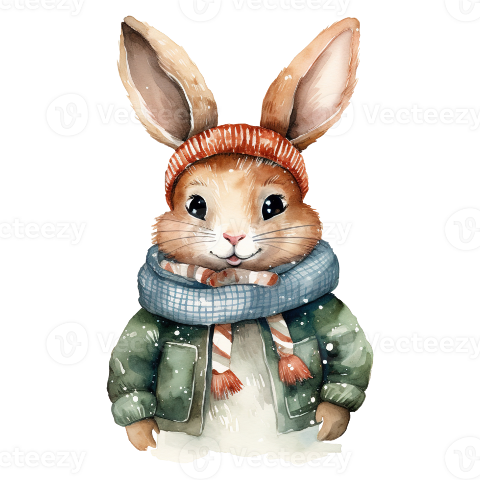 AI generated watercolor of a rabbit wearing a sweater. AI generated image png