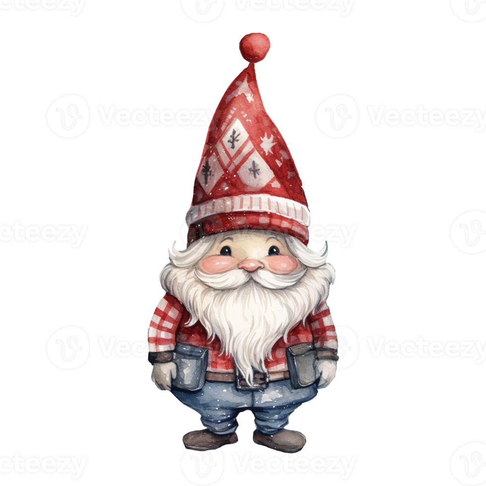 AI generated gnome with a cute red hat and sweater. AI generated image png
