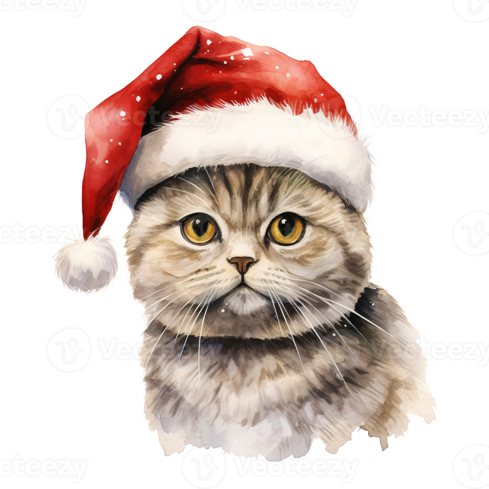 AI generated Scottish Fold Cat Wearing a Santa Hat. AI generated image png