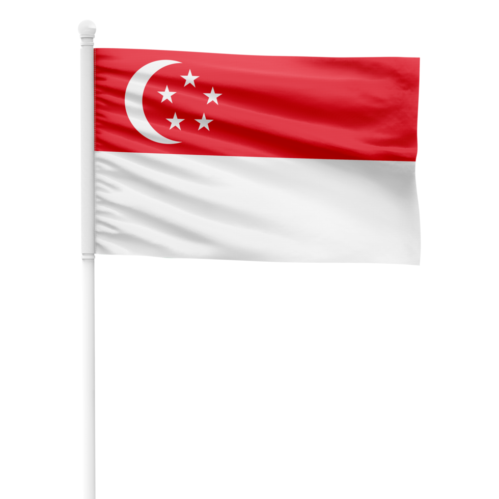 Realistic Singapore Flag Waving on a White Metal Pole with Transparent Background png