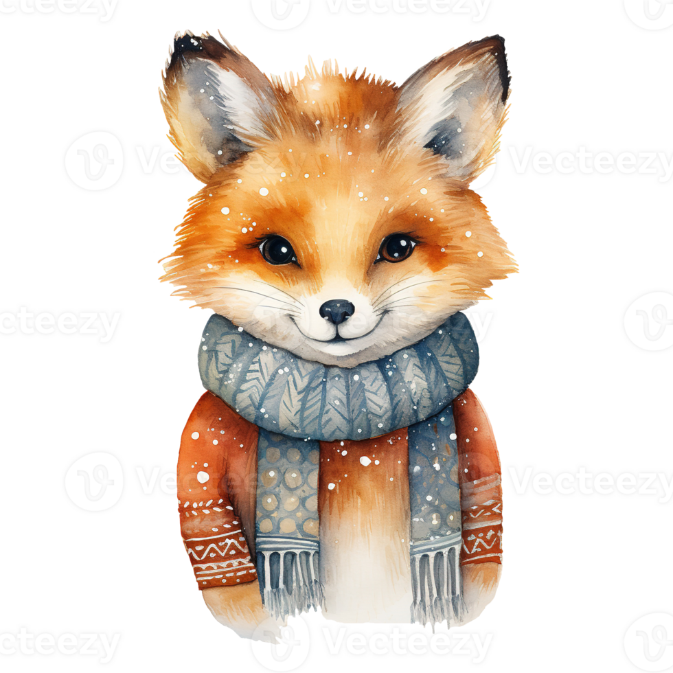 AI generated cute fox wearing a sweater. AI generated image png