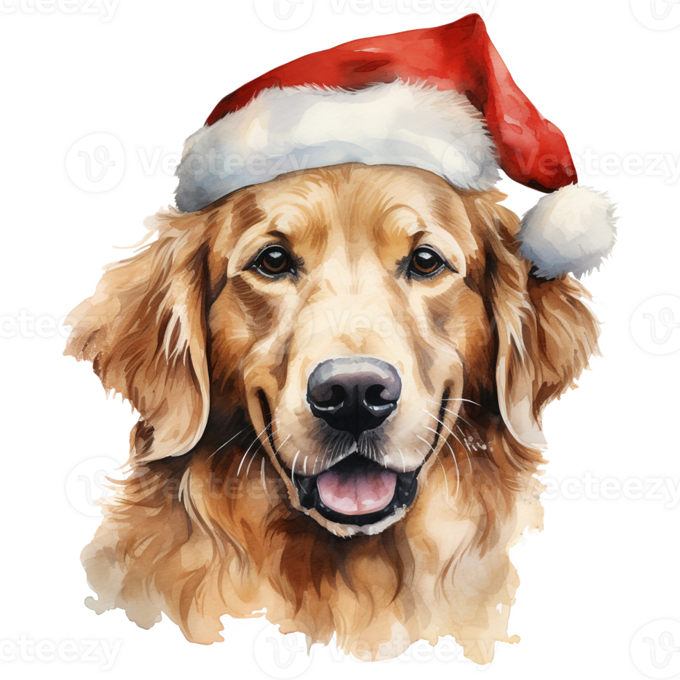AI generated Golden Retriever Dog Wearing a Santa Hat. AI generated image png