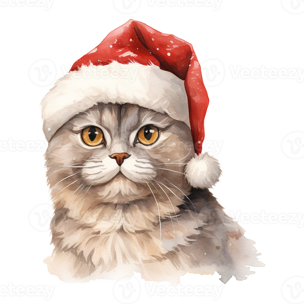 AI generated Scottish Fold Cat Wearing a Santa Hat. AI generated image png