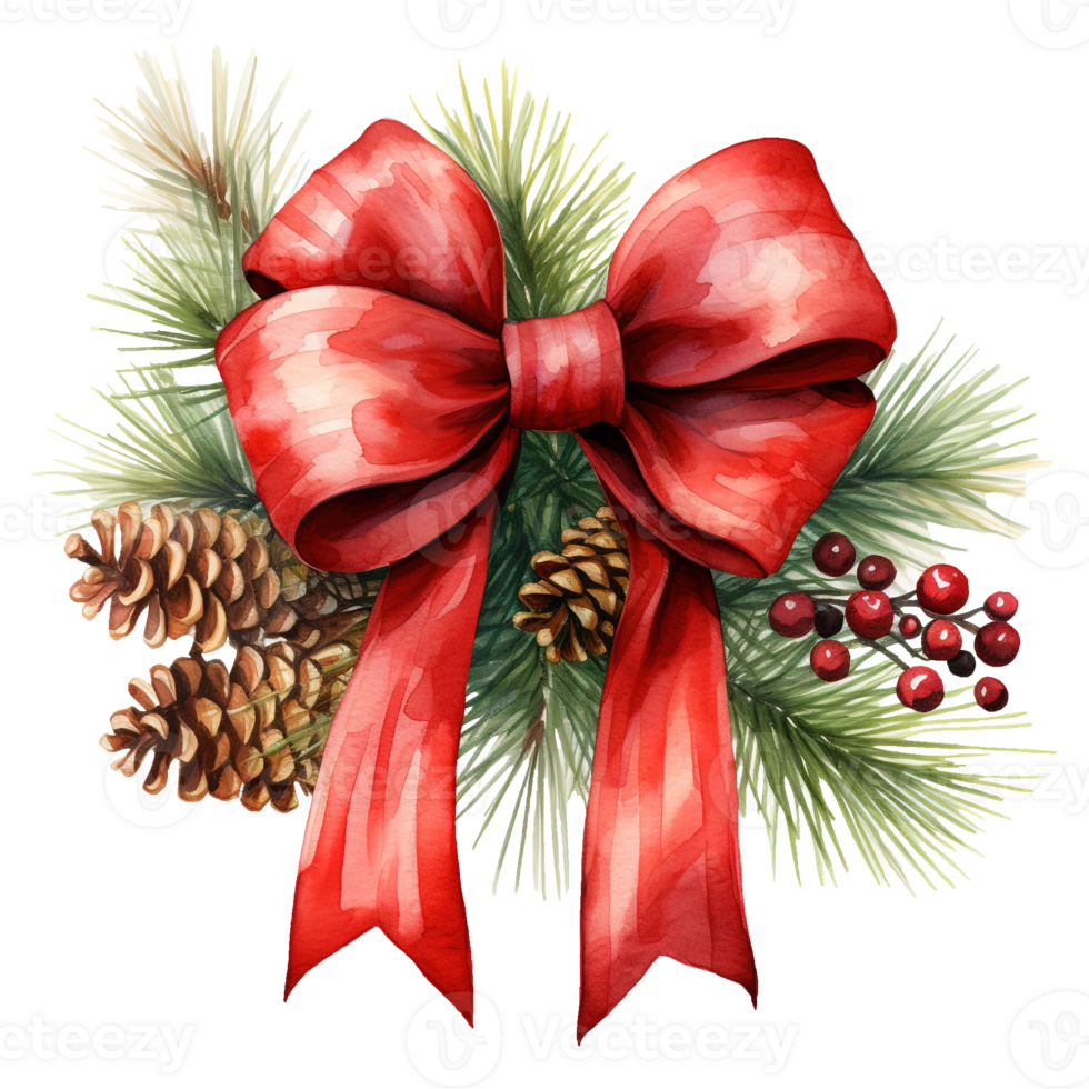 AI generated christmas wreath adorned with pine cones and a red bow. AI generated image png