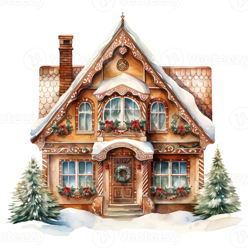 AI generated gingerbread house with pine decoration. AI generated image png
