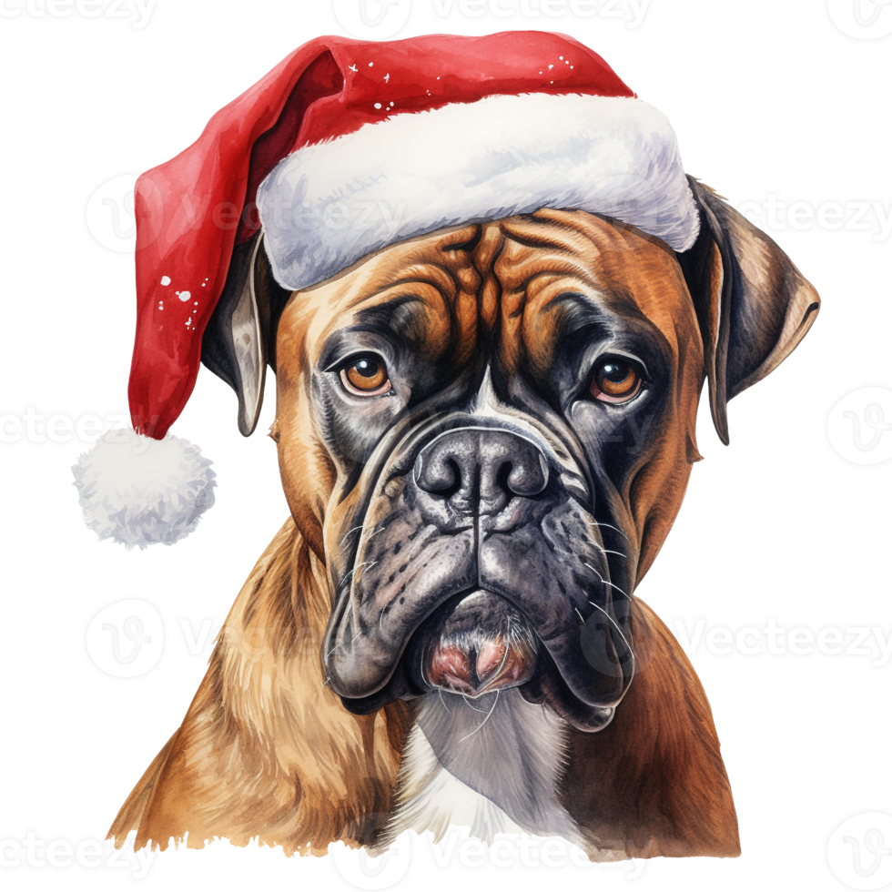 ai generato pugile cane indossare un' Santa cappello. ai generato Immagine png