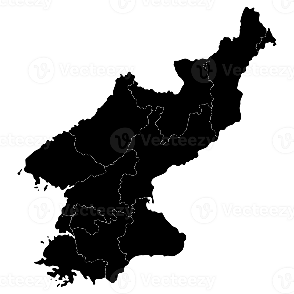North Korea map. Map of North Korea in administrative provinces in black color png