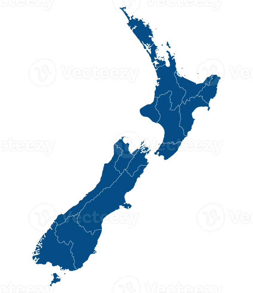 New Zealand map. Map of New Zealand in administrative provinces in blue color png
