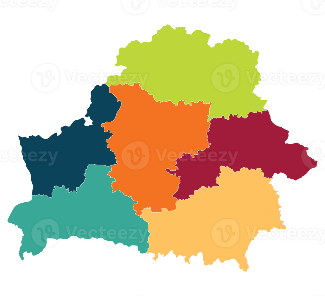bielorrússia mapa. mapa do bielorrússia dentro administrativo províncias dentro multicolorido png