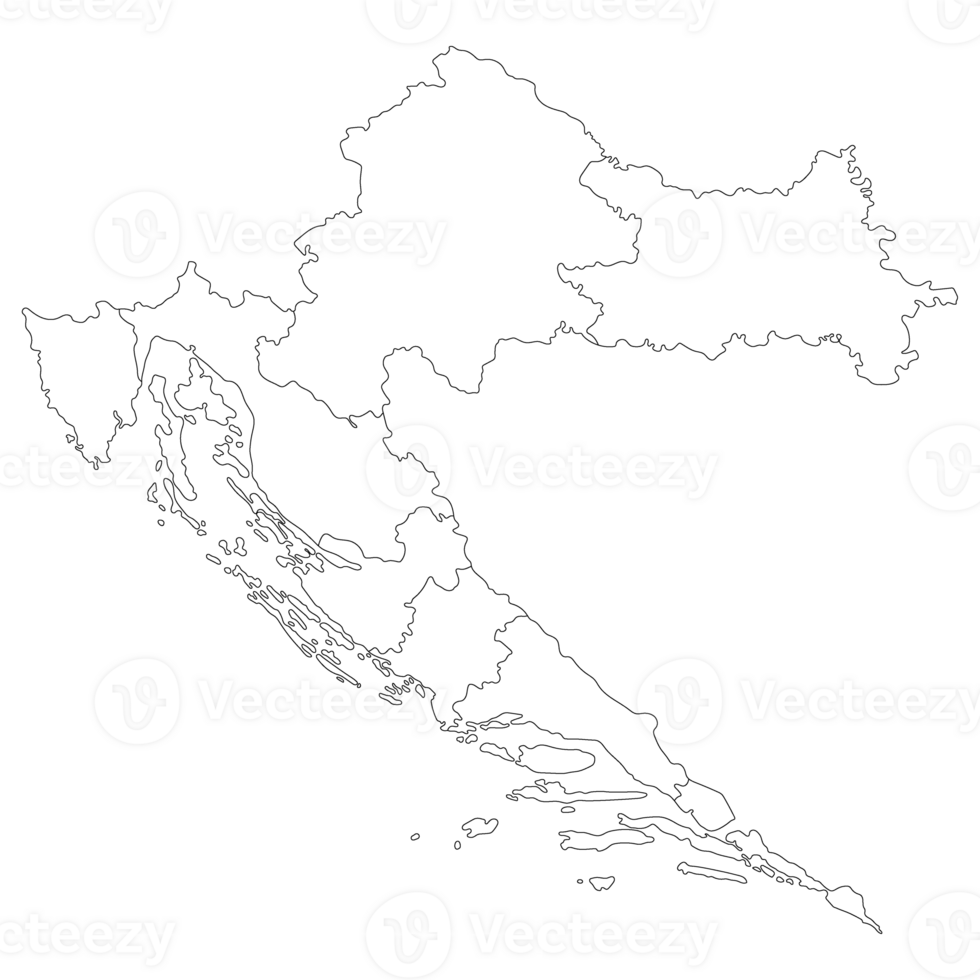 Croatia map. Map of Croatia in eight mains regions in white color png
