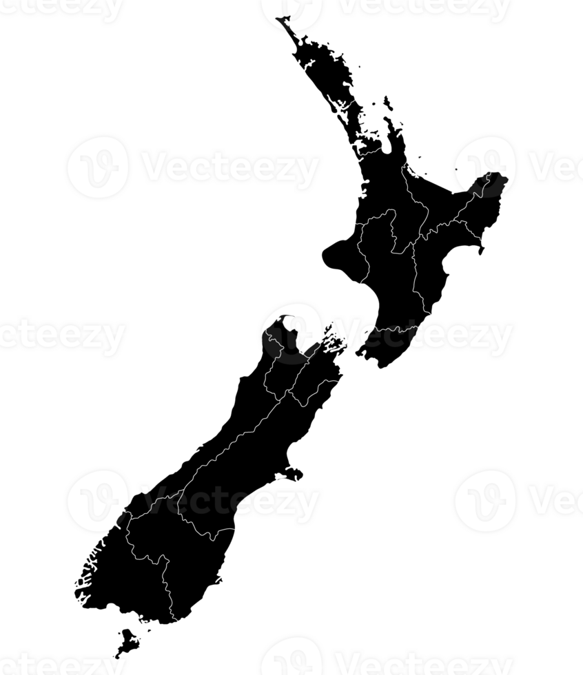 nieuw Zeeland kaart. kaart van nieuw Zeeland in administratief provincies in zwart kleur png