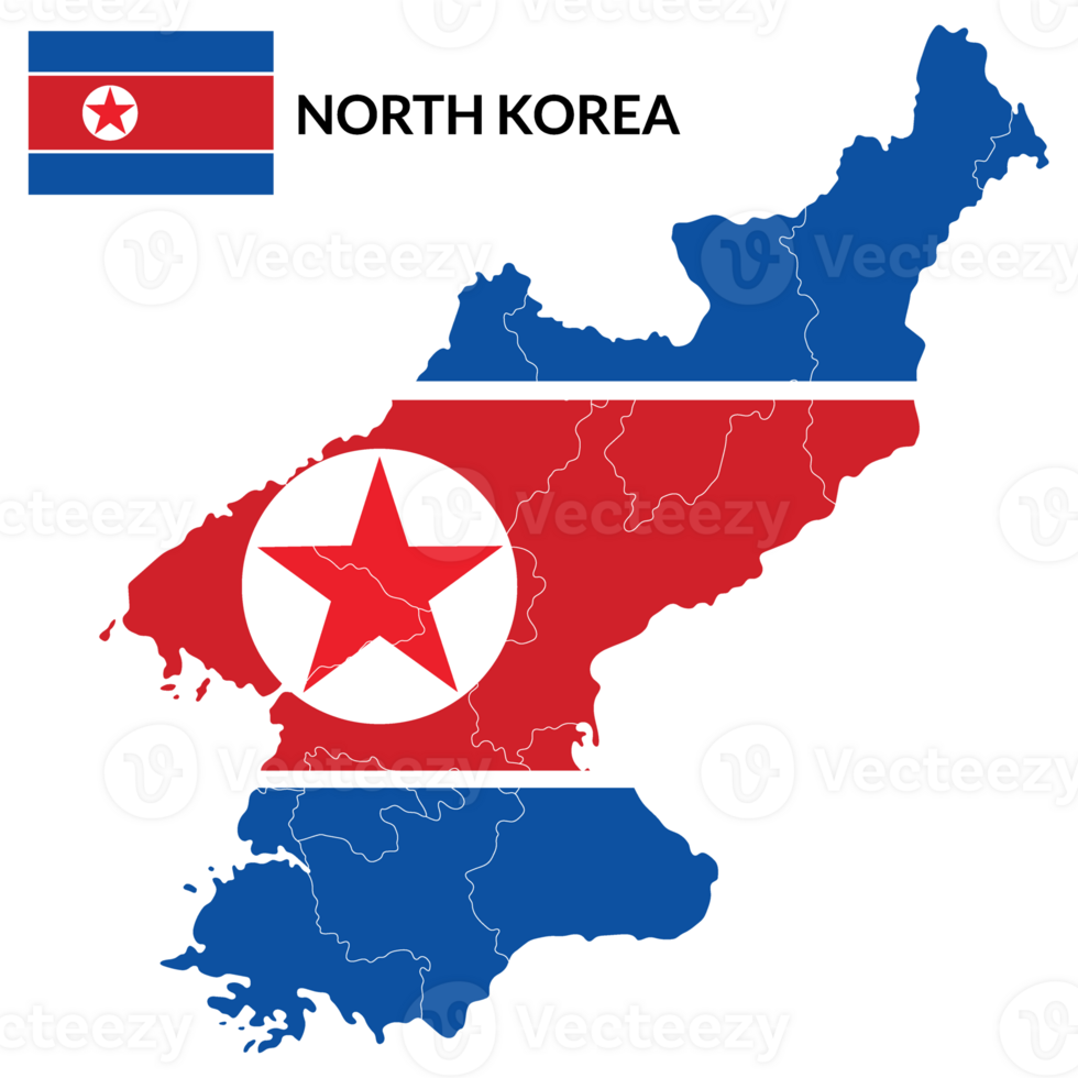 North Korea and South Korea map. Map of Korea with flag png