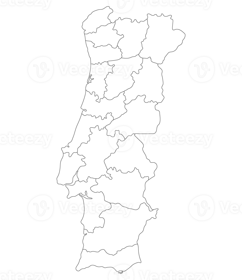 Portugal map. Map of Portugal in administrative provinces in white color png