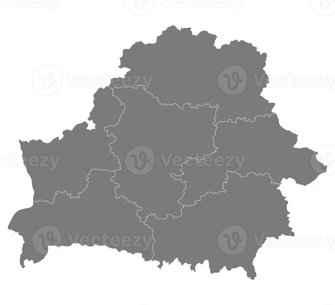 Belarus map. Map of Belarus in administrative provinces in grey color png