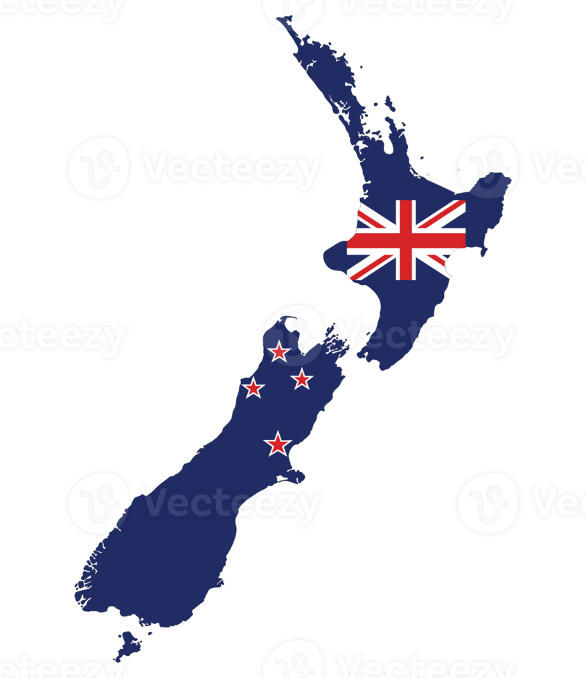 New Zealand map. Map of New Zealand with New Zealand flag png