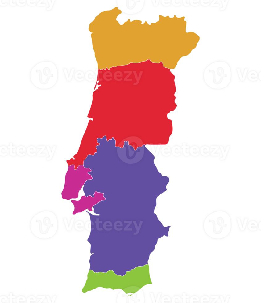 Portugal map. Map of Portugal in five mains regions png